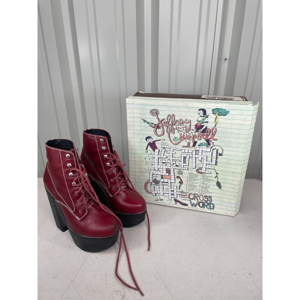 Jeffrey Campbell Red Tardy Platform Boots Womens Size 8 with Box Leather